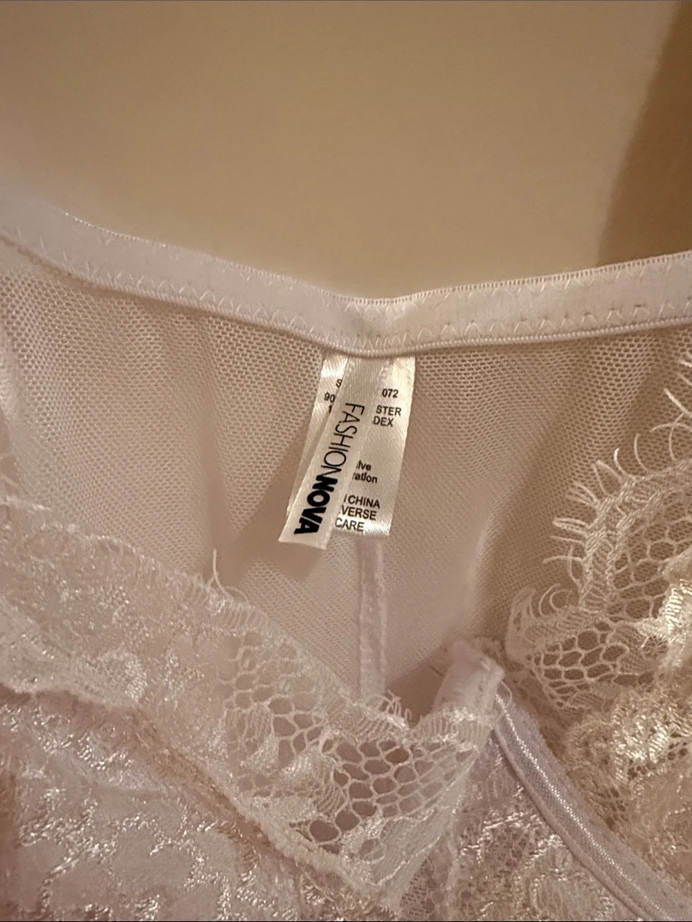 Fashion Nova White Lace Chemise Bodysuit